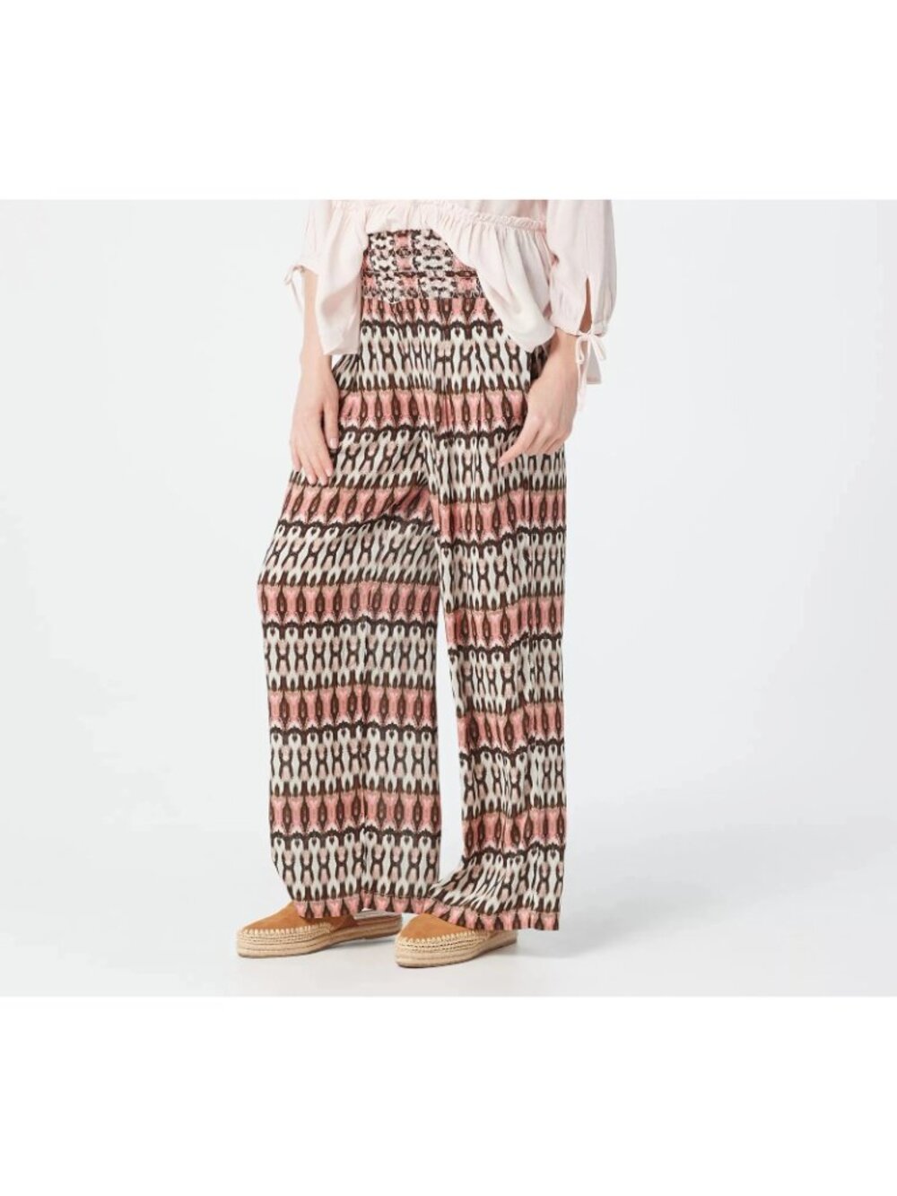 Haute Hippie Tribe Wide Leg Pants Womens Sz Medium Aztec Pink Brown Lightweight